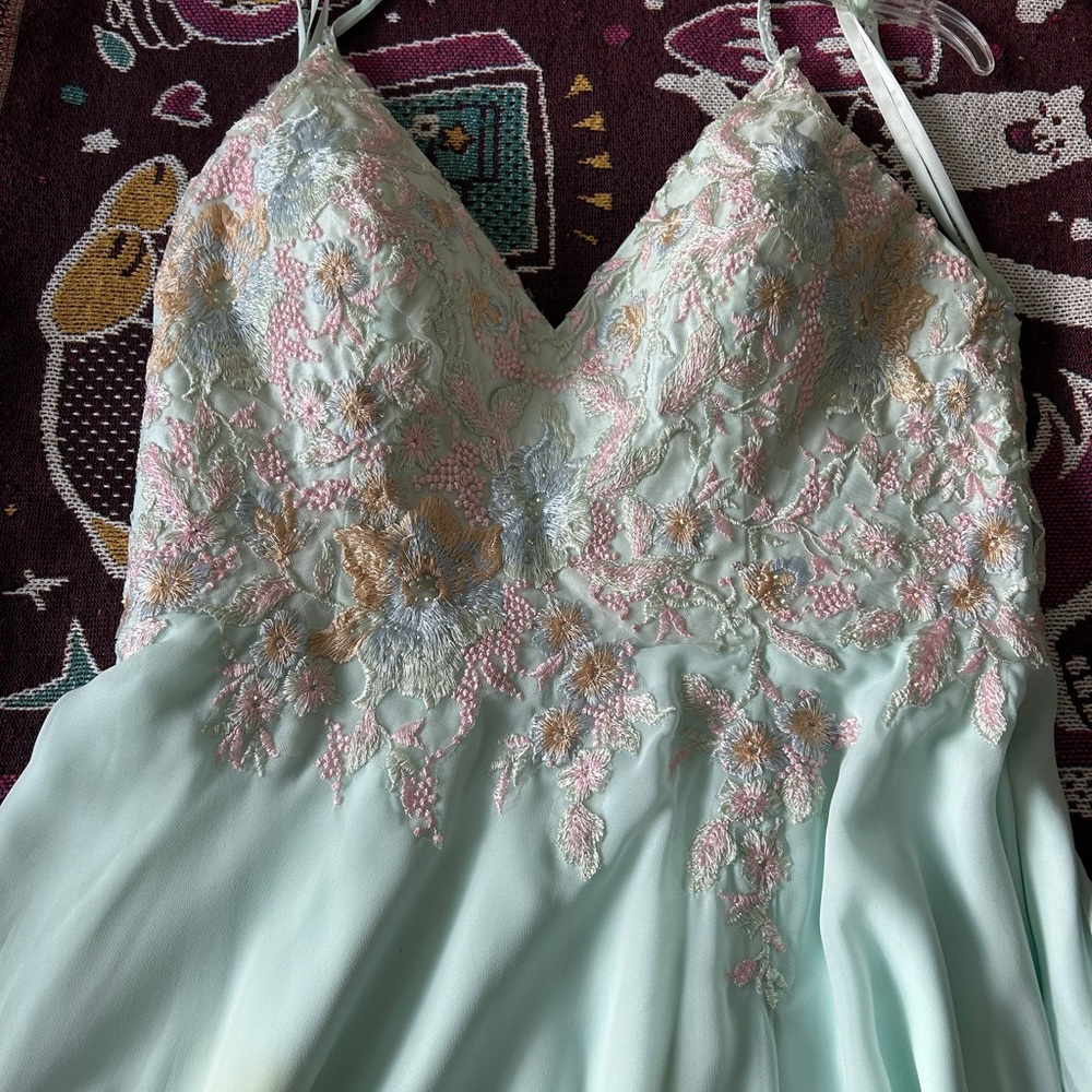 Clarisse Mint Floral Embroidered Prom Dress